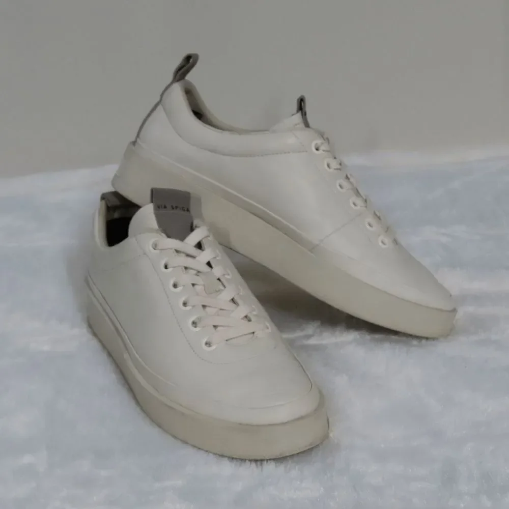 Via Spiga Women's Mae Platform Sneakers Milk White Leather Size 8 M